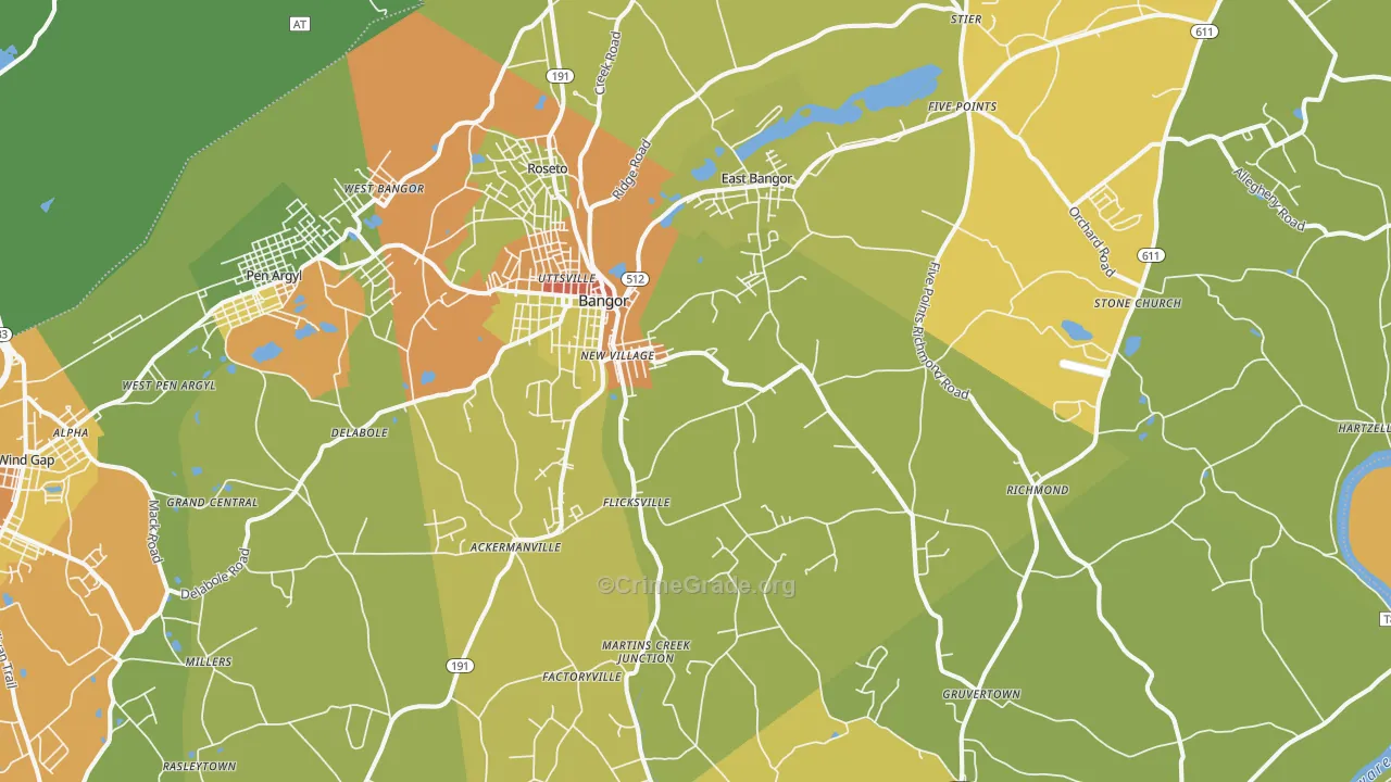 Bangor, PA Map of Assault Rates