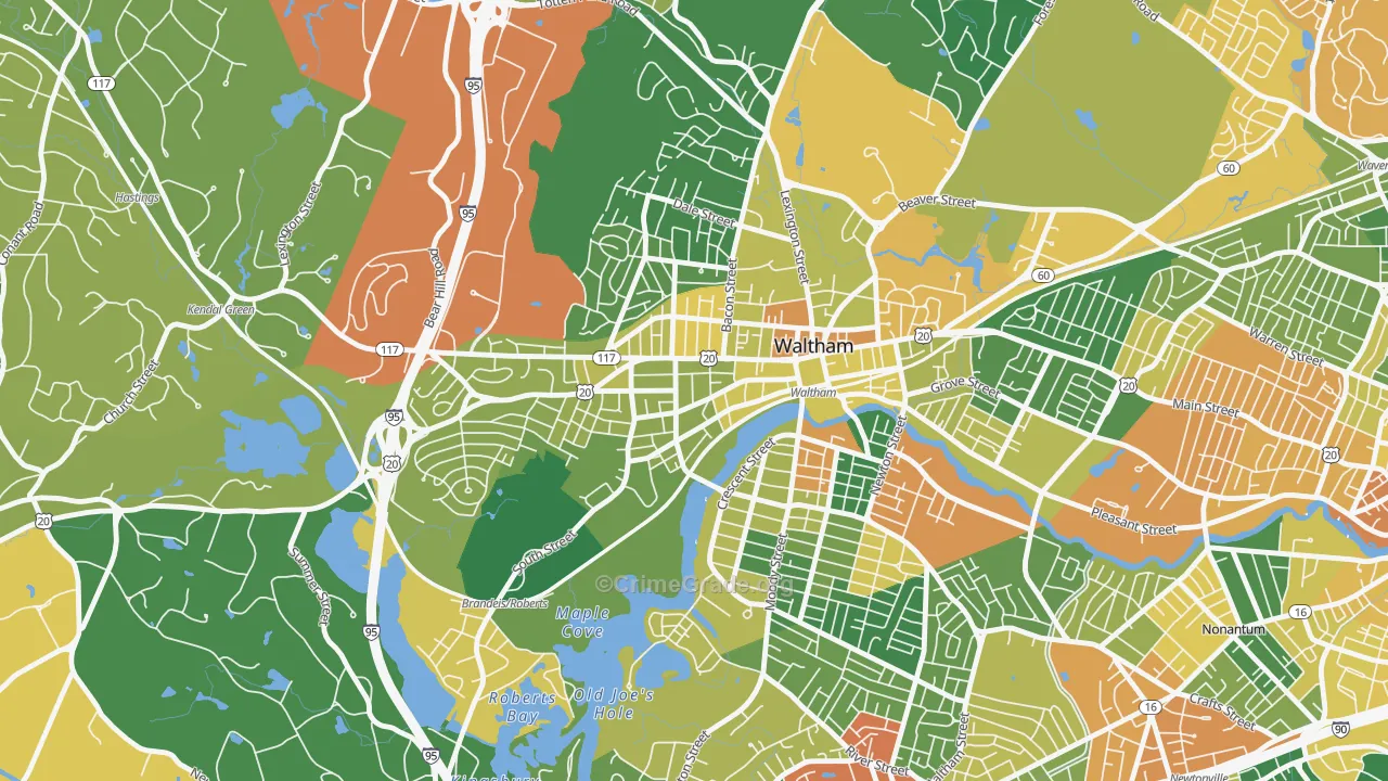 Bank Square, Waltham, MA Map of Assault Rates