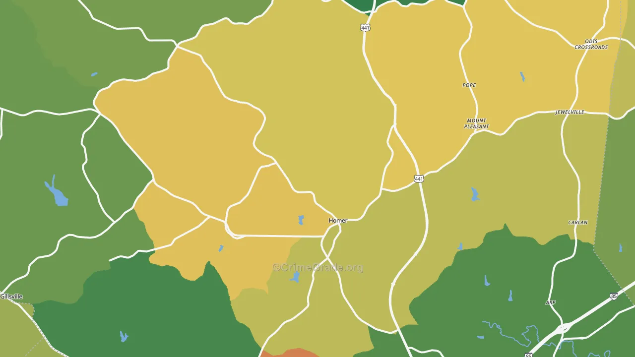 Banks County, GA Map of Assault Rates