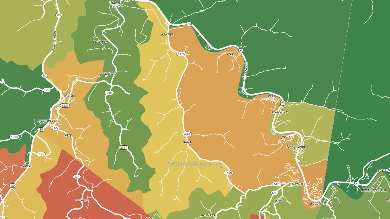 Banner, KY Map of Assault Rates