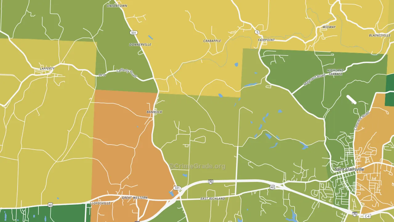 Bannock, OH Map of Assault Rates