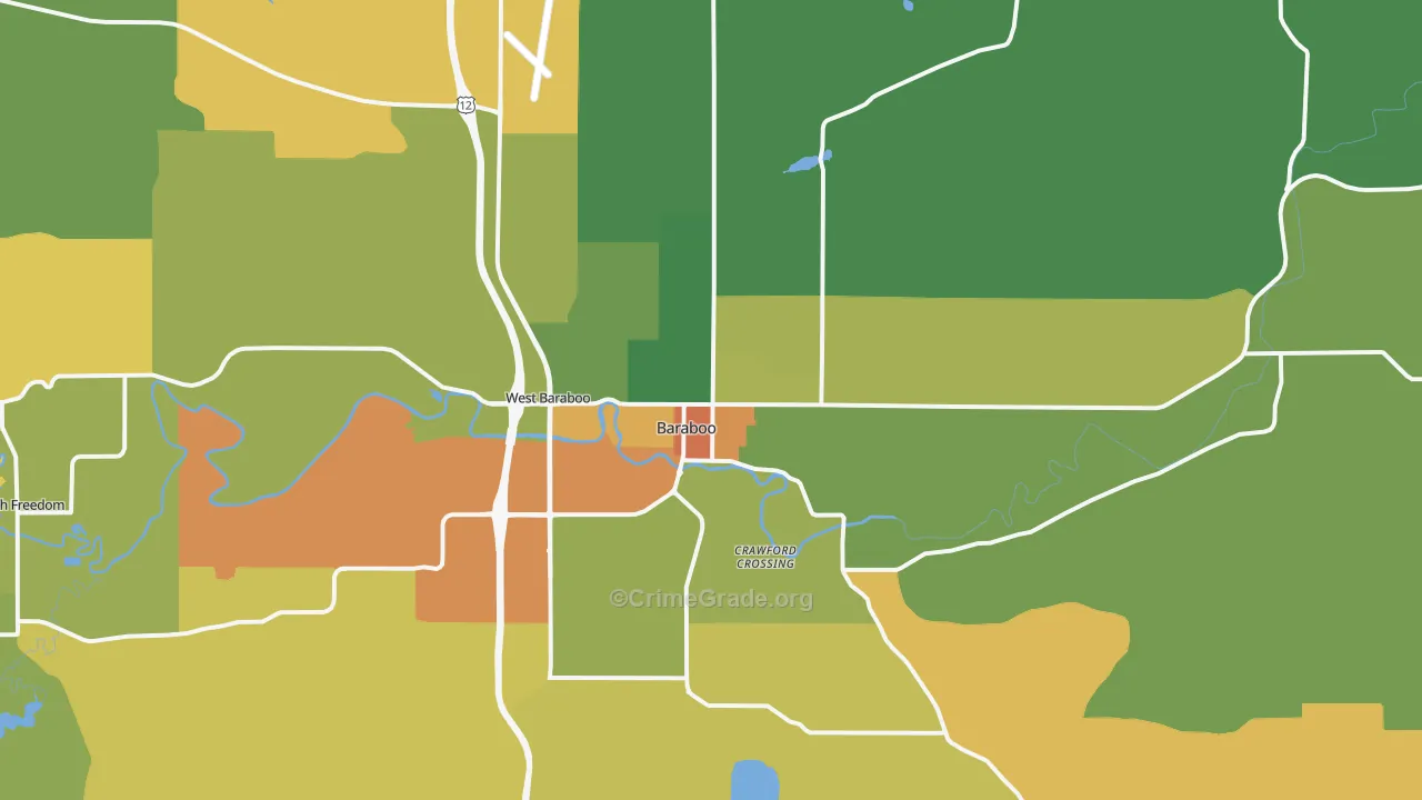 Baraboo, WI Map of Assault Rates