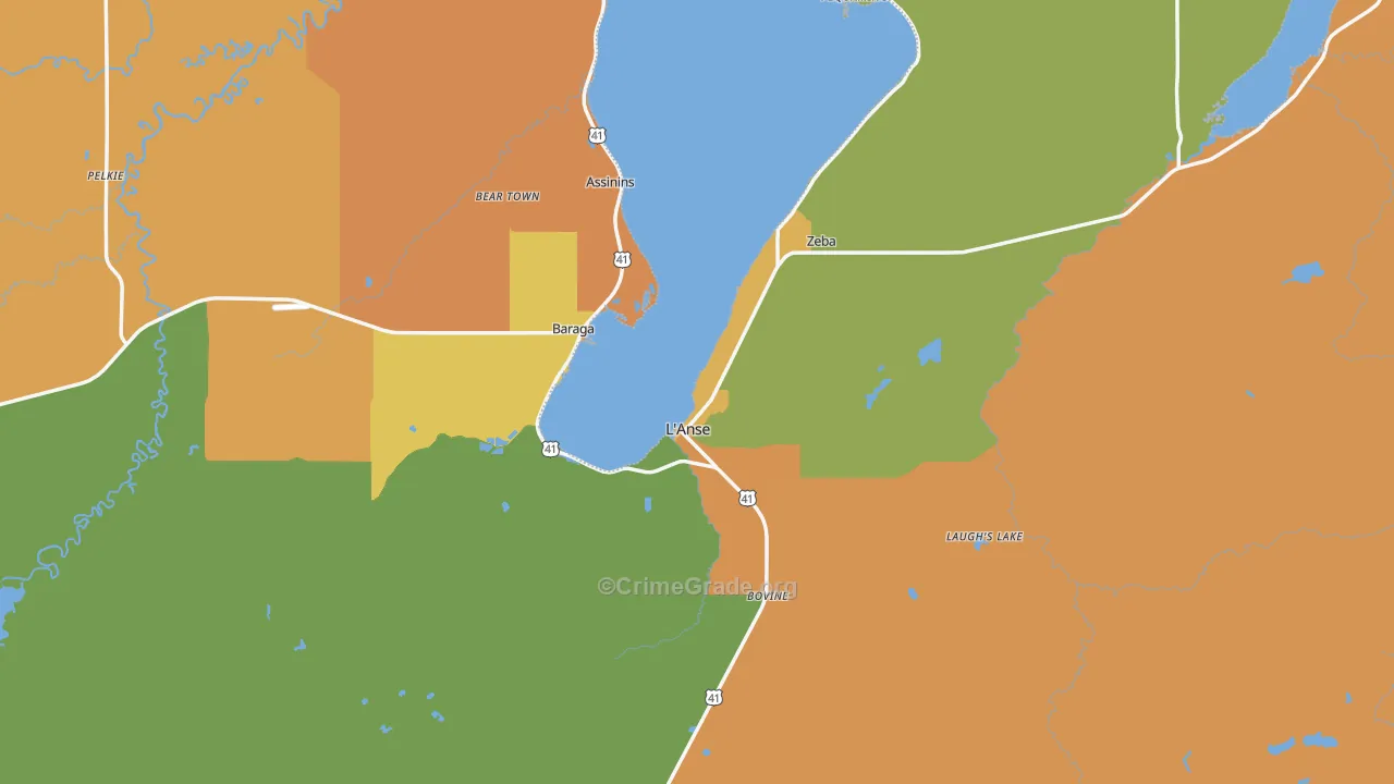 Baraga County, MI Map of Assault Rates