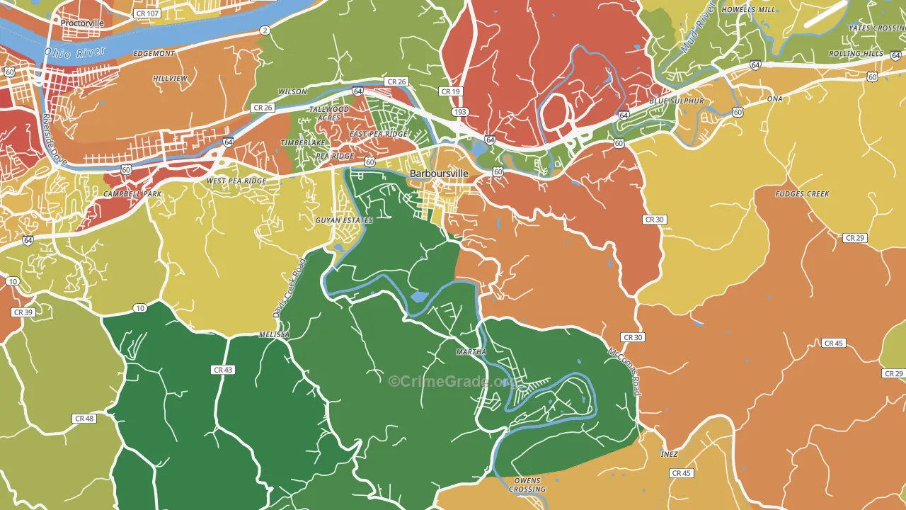 Barboursville, WV Map of Assault Rates