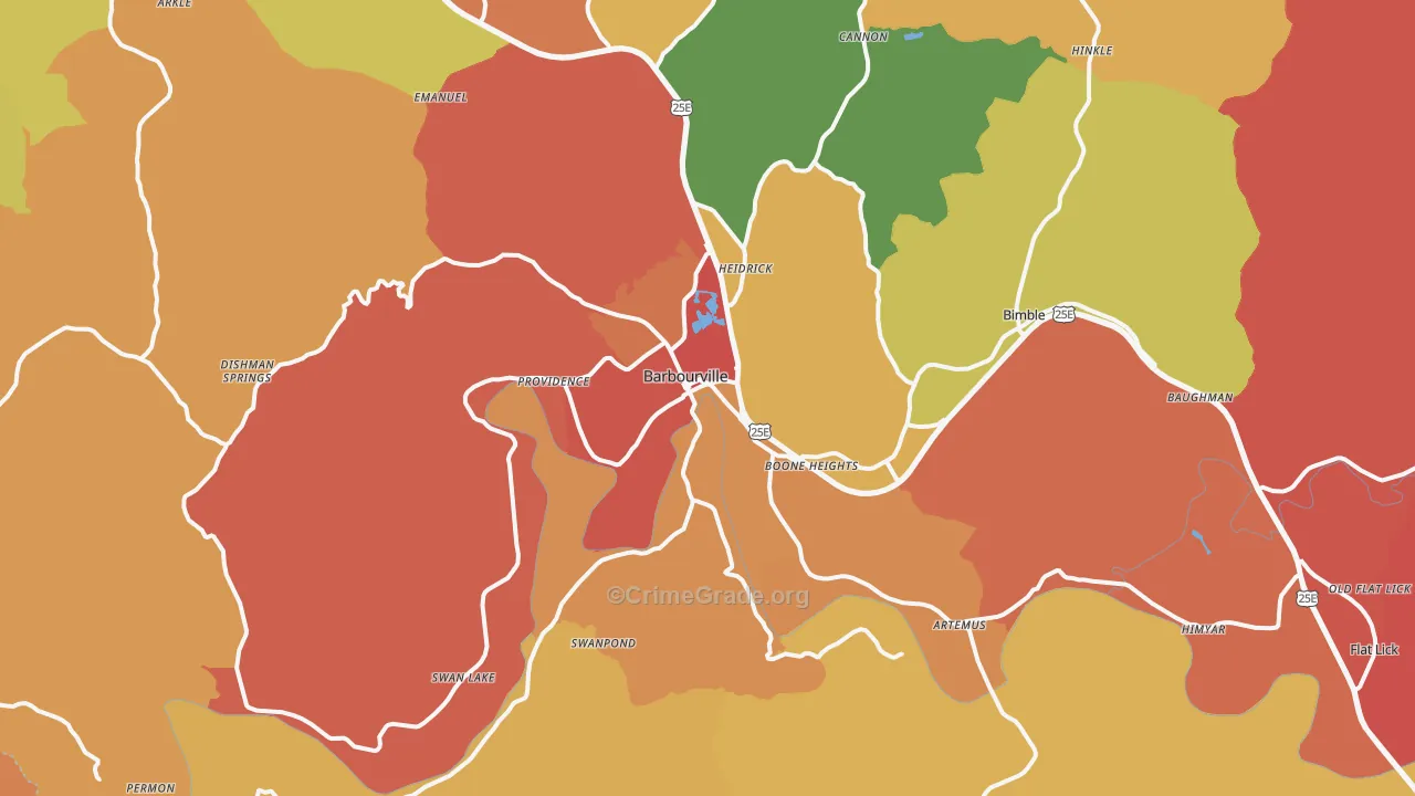 Barbourville, KY Map of Assault Rates