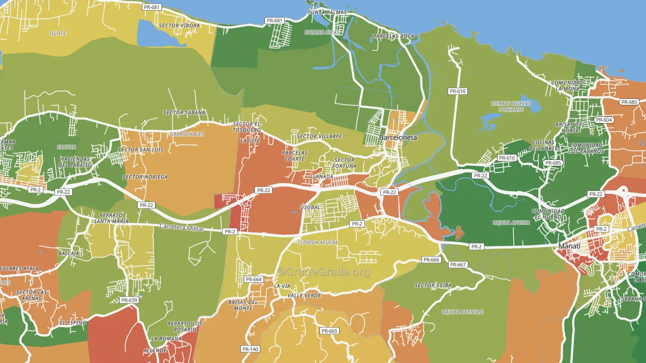 Barceloneta Municipio, PR Map of Assault Rates