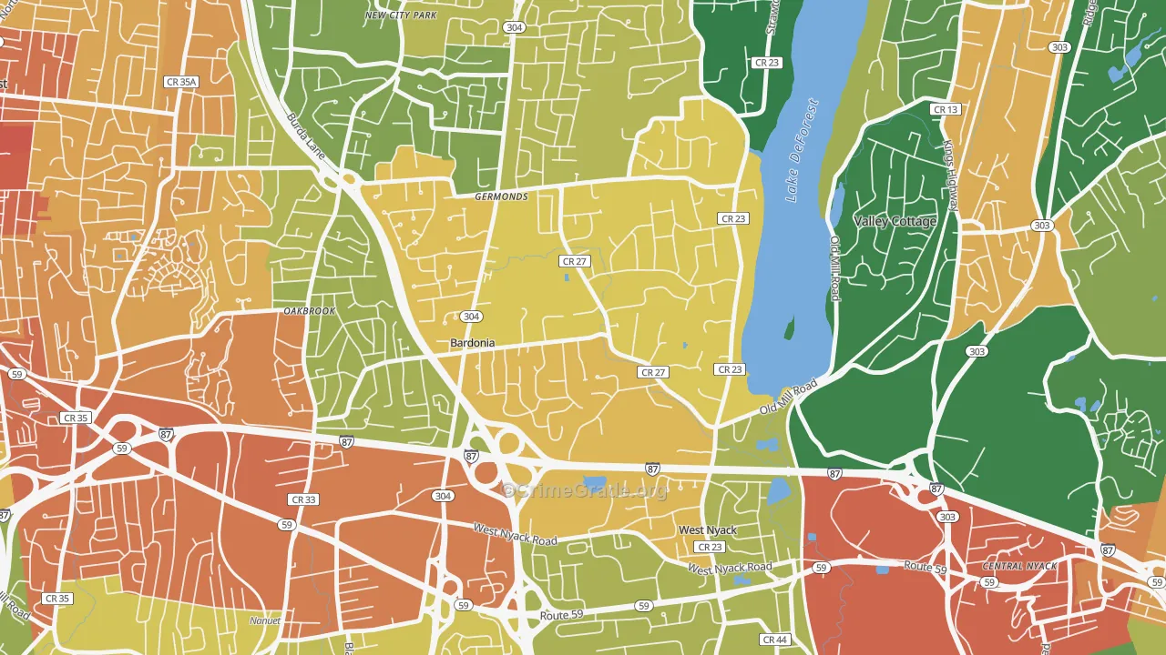 Bardonia, West Nyack, NY Map of Assault Rates