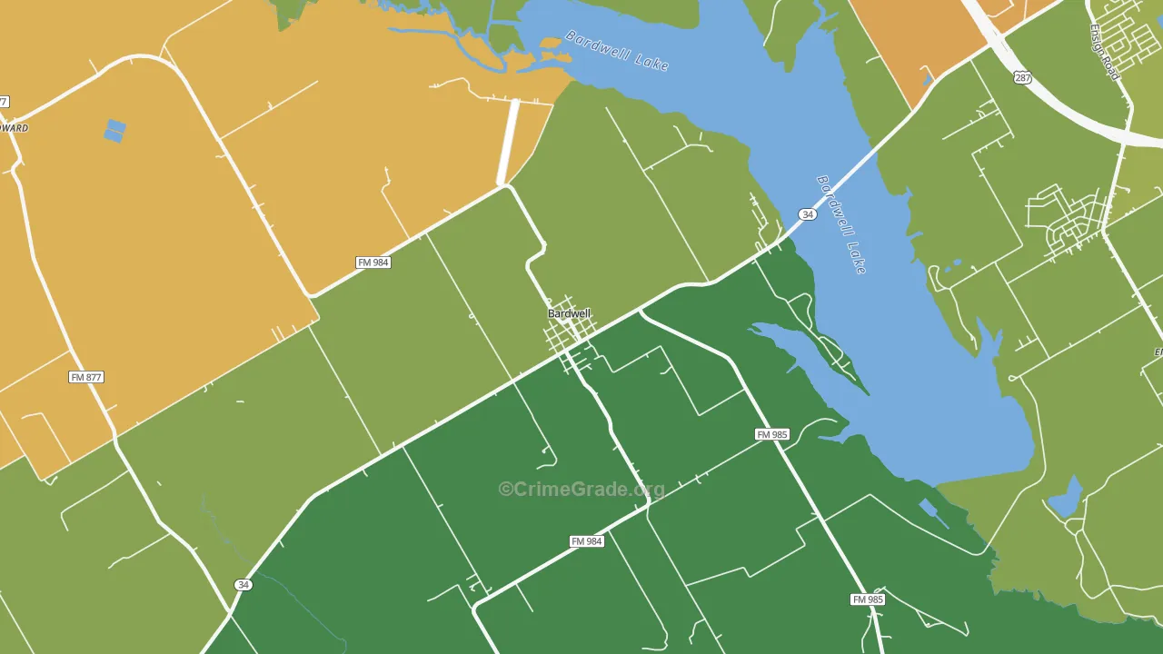 Bardwell, TX Map of Assault Rates