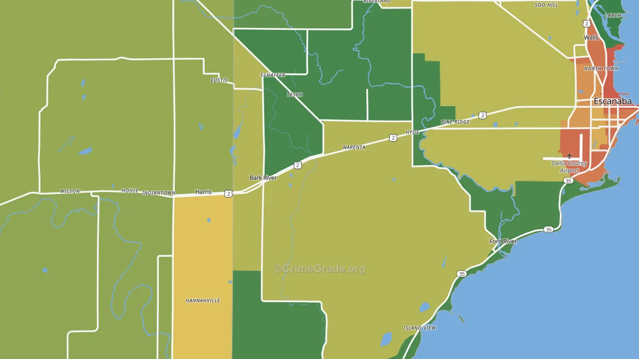 Bark River, MI Map of Assault Rates
