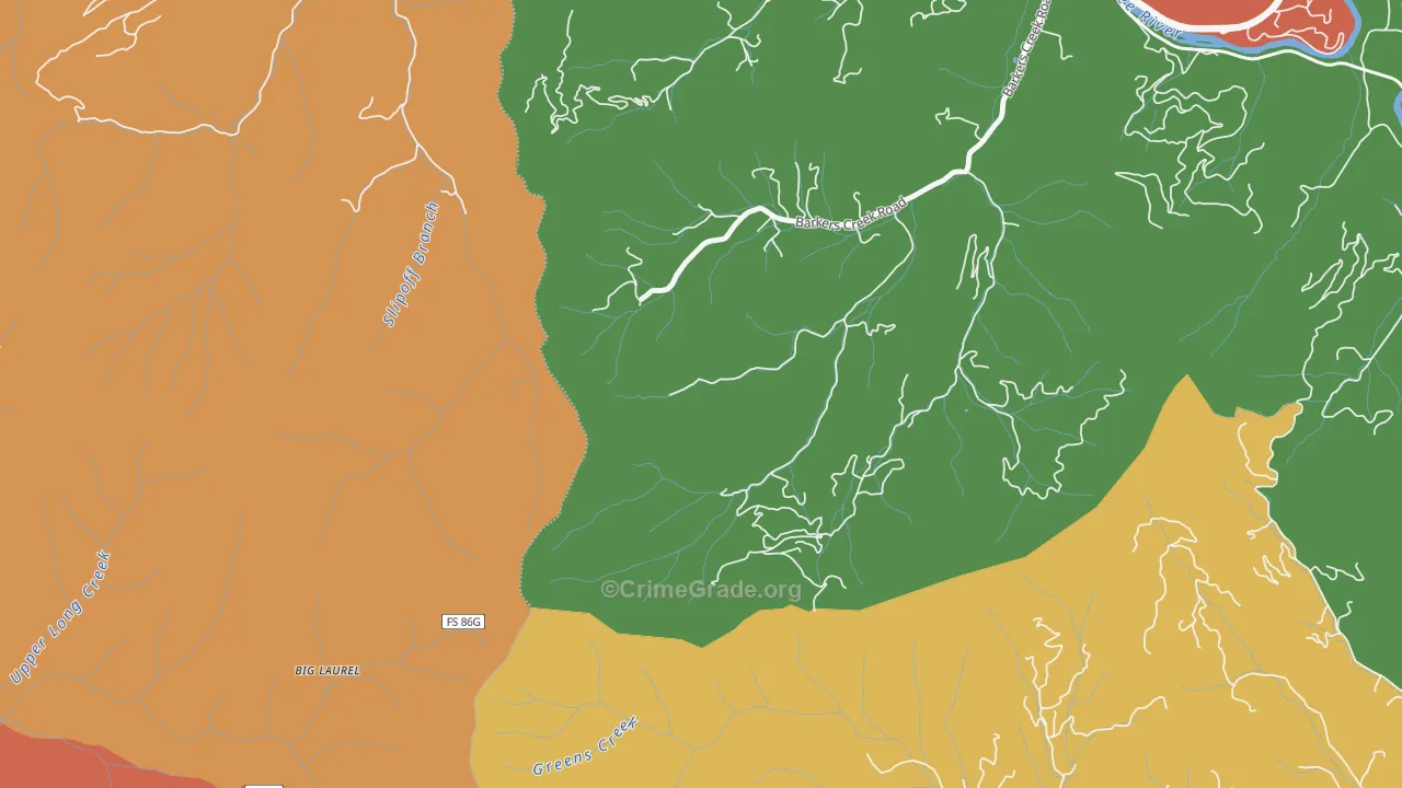 Barkers Creek, NC Map of Assault Rates