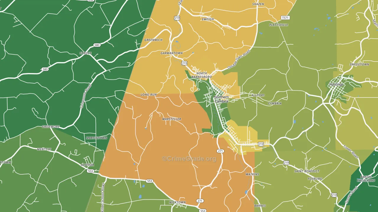 Barnesboro, PA Map of Assault Rates