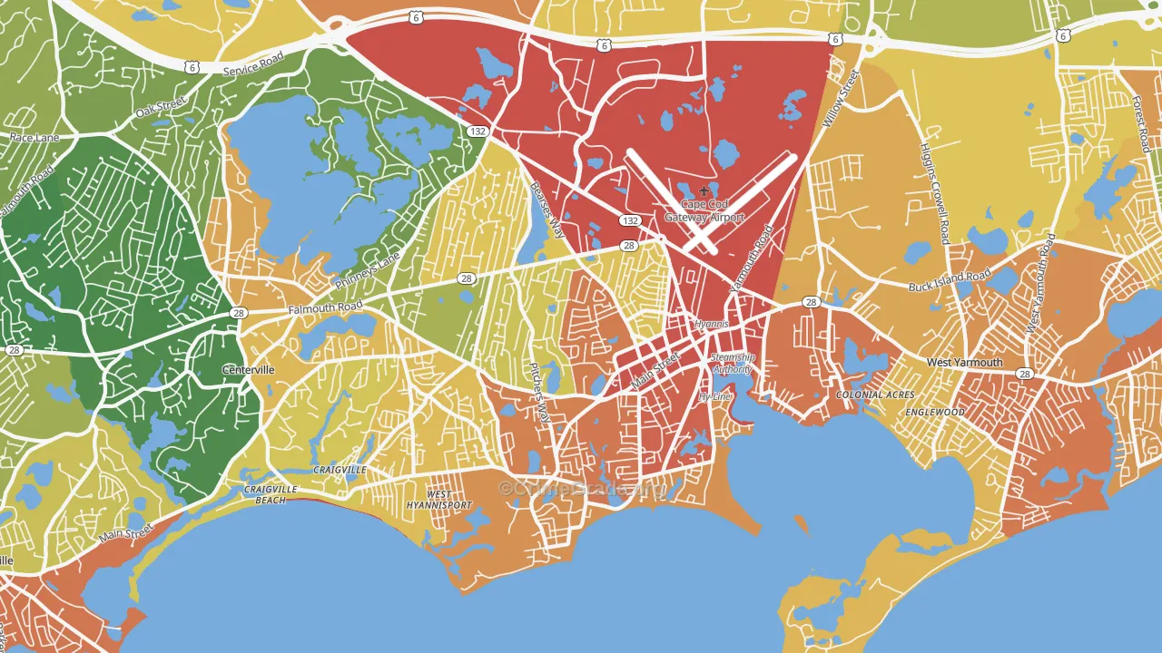 Barnstable Town, MA Map of Assault Rates