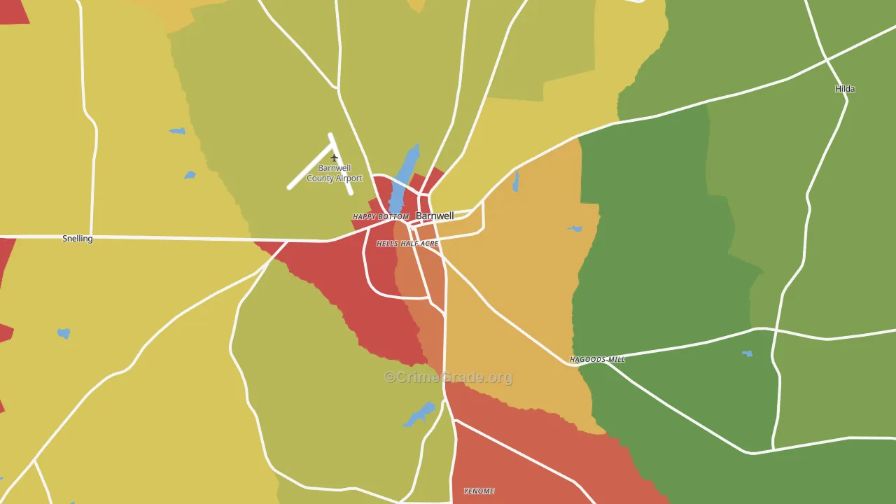 Barnwell, SC Map of Assault Rates