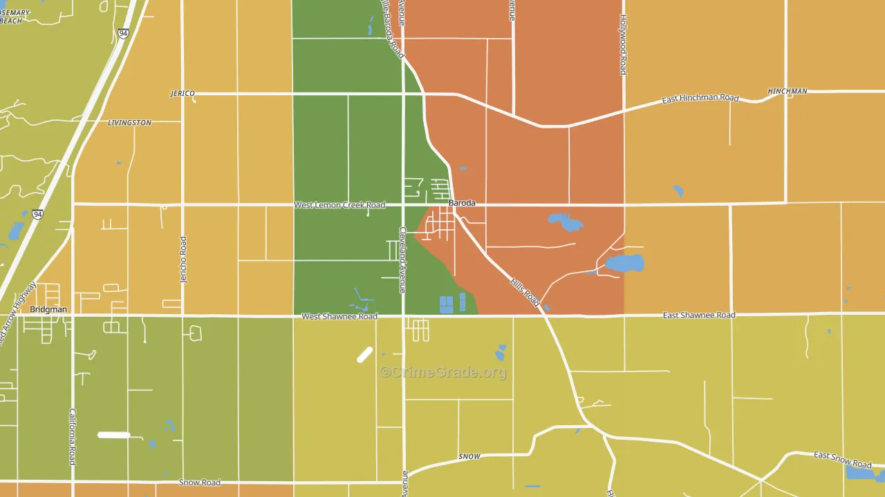Baroda, MI Map of Assault Rates