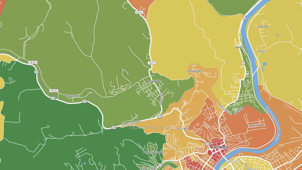 Barrackville, WV Map of Assault Rates
