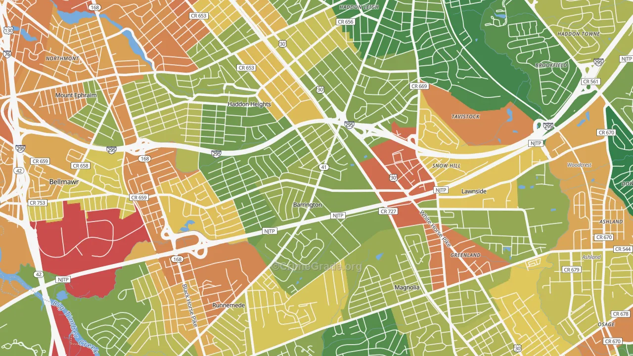 Barrington, NJ Map of Assault Rates