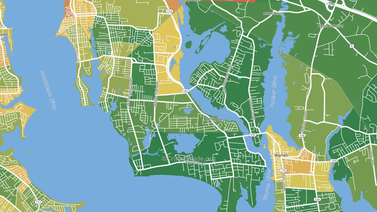 Barrington, RI Map of Assault Rates