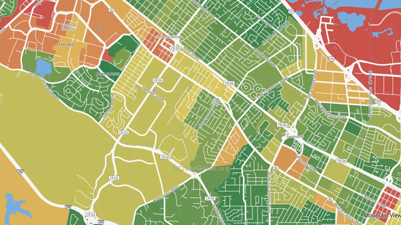 Barron Park, Palo Alto, CA Map of Assault Rates