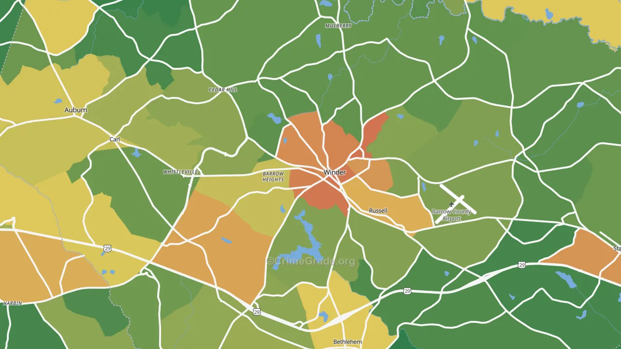 Barrow County, GA Map of Assault Rates