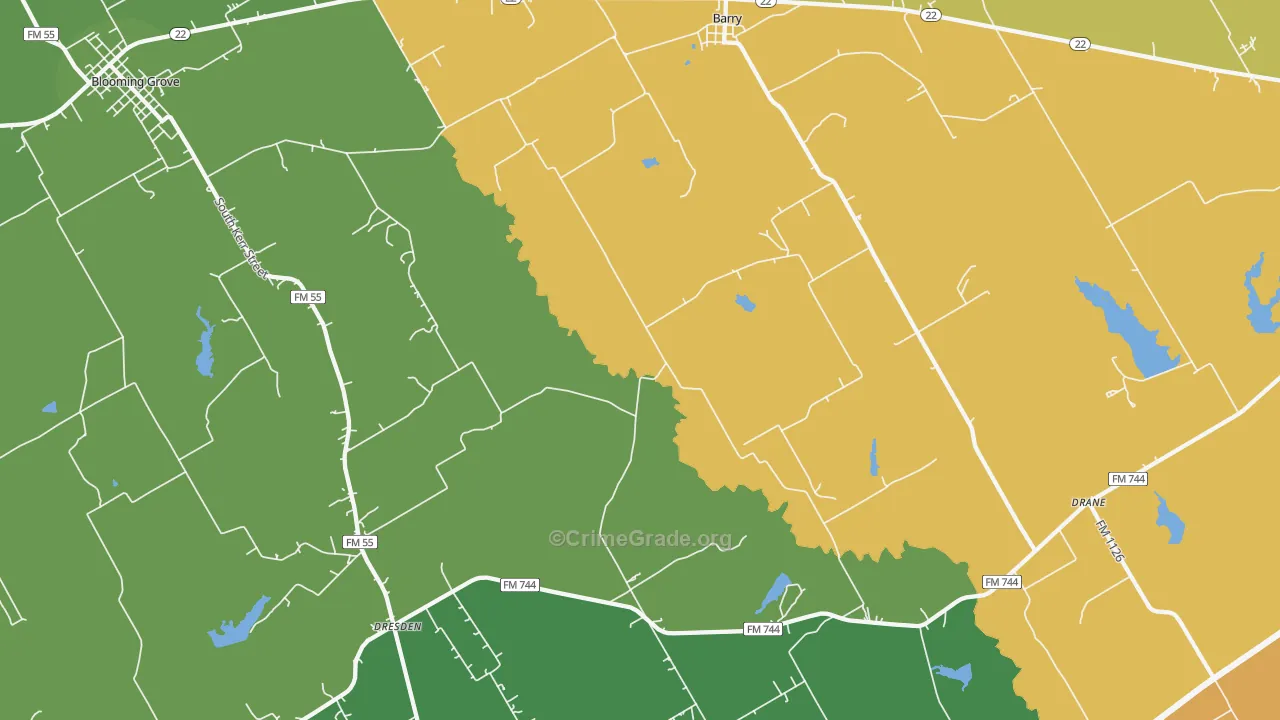 Barry, TX Map of Assault Rates