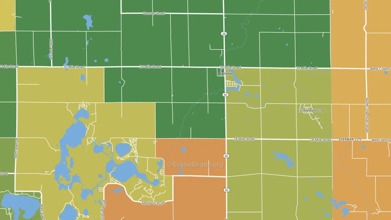 Barryton, MI Map of Assault Rates