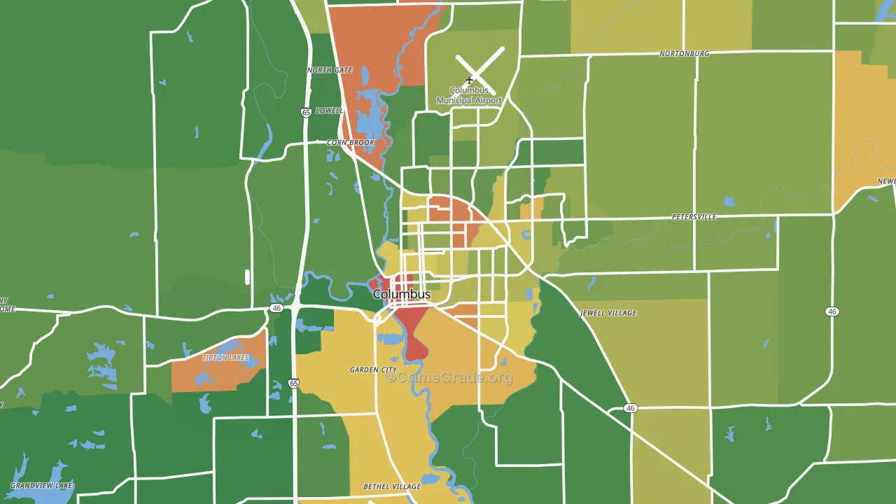 Bartholomew County, IN Map of Assault Rates