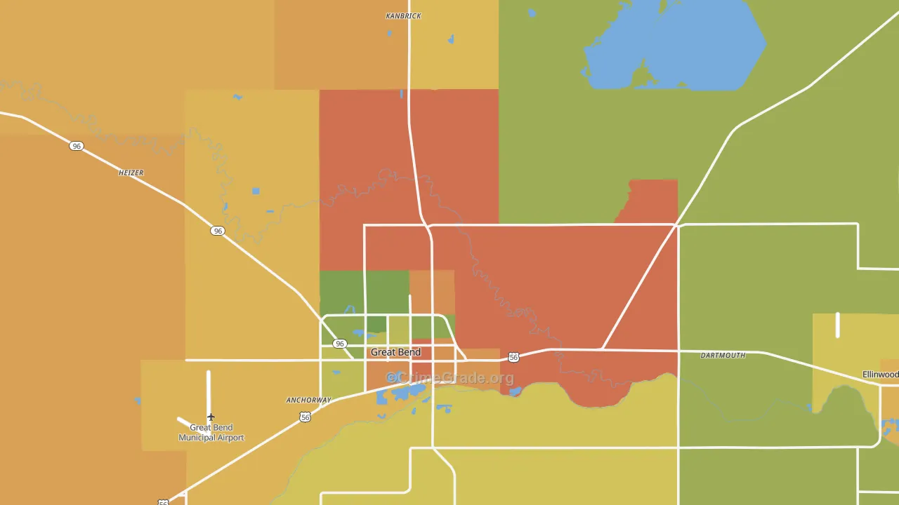 Barton County, KS Map of Assault Rates