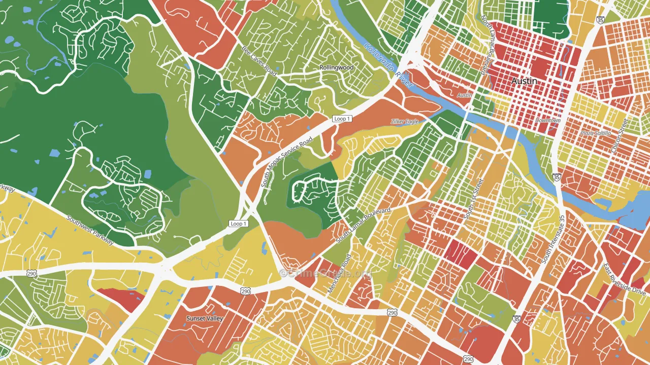 Barton Hills, Austin, TX Map of Assault Rates