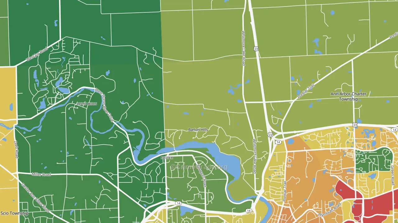 Barton Hills, MI Map of Assault Rates