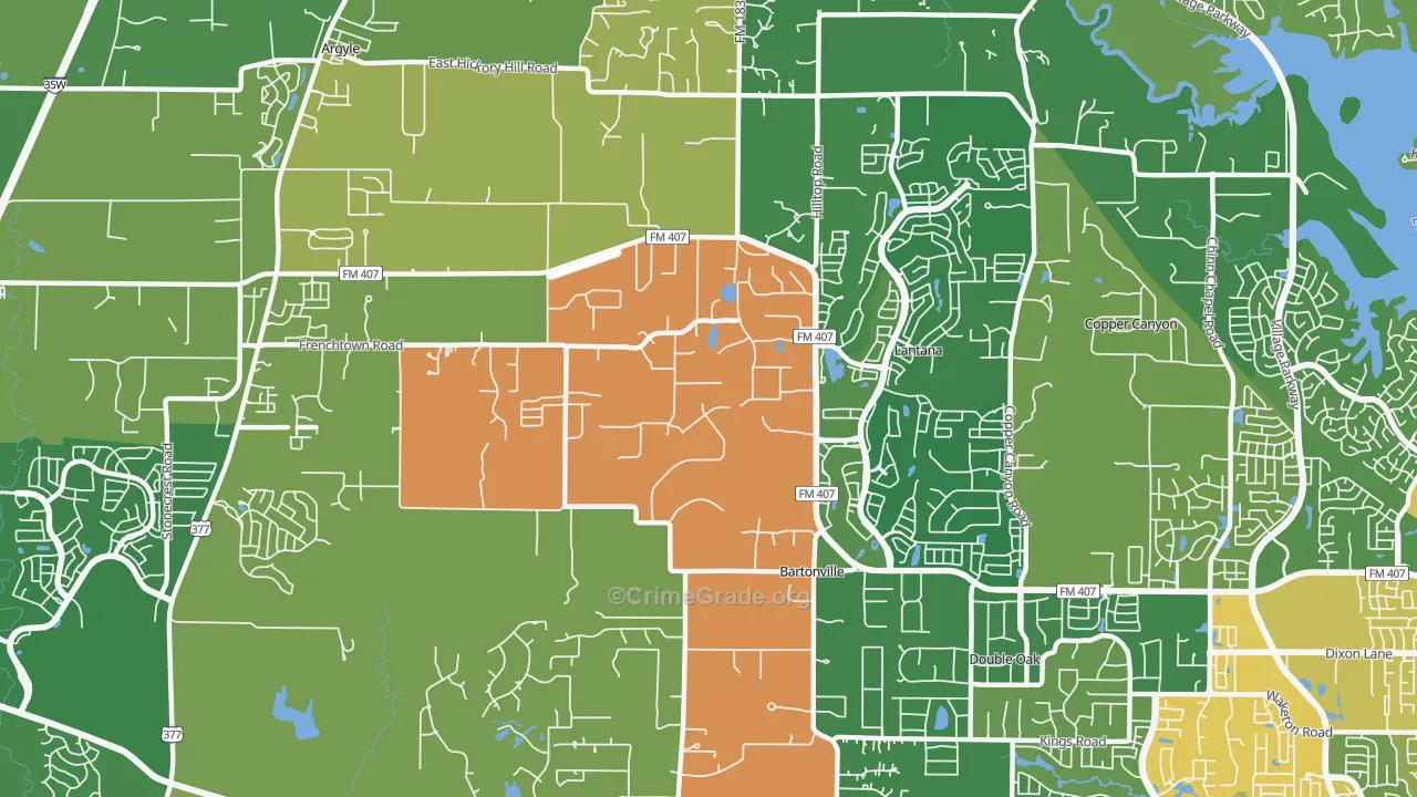 Bartonville, TX Map of Assault Rates