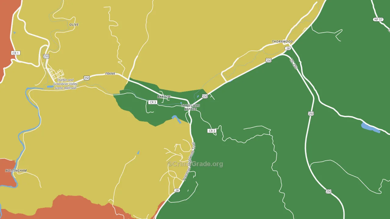 Bartow, WV Map of Assault Rates