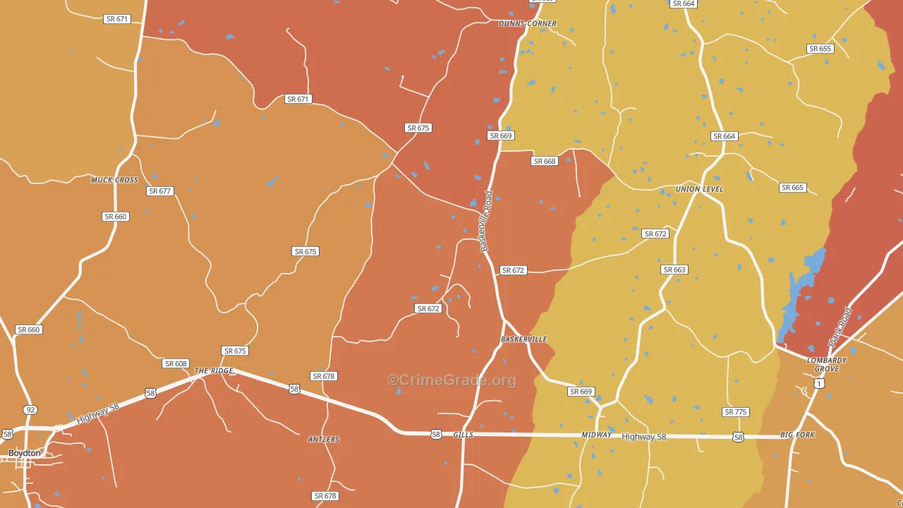 Baskerville, VA Map of Assault Rates