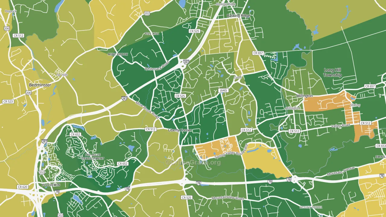 Basking Ridge, NJ Map of Assault Rates