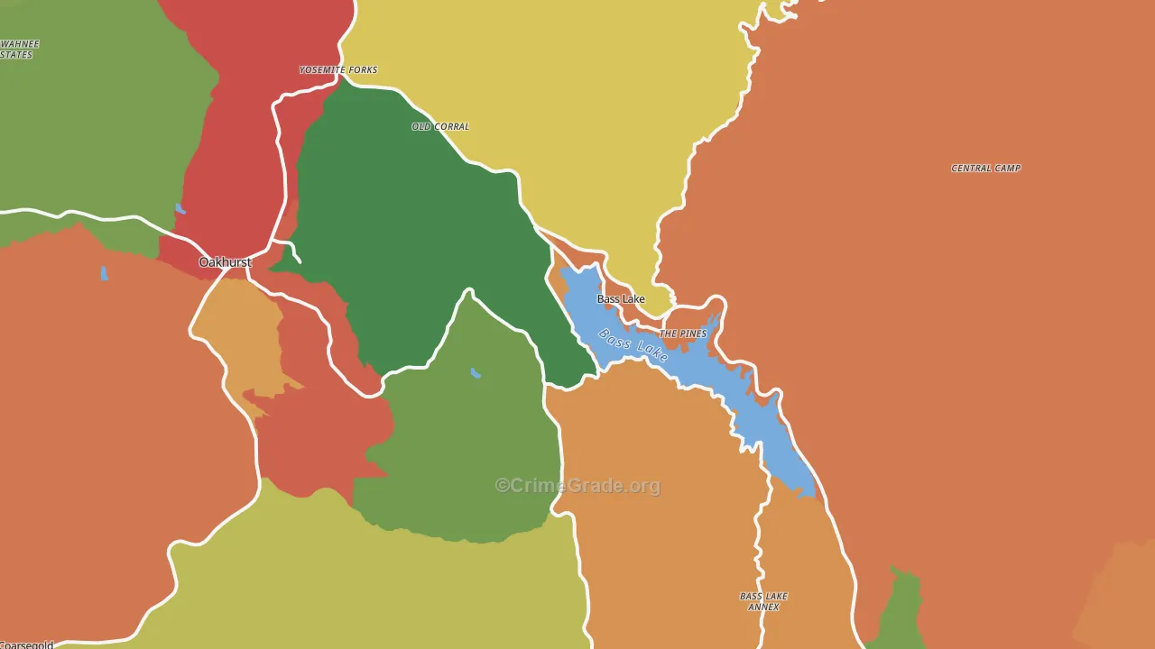 Bass Lake, CA Map of Assault Rates