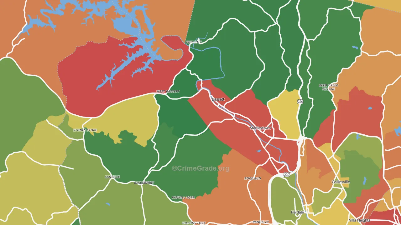 Bassett, VA Map of Assault Rates