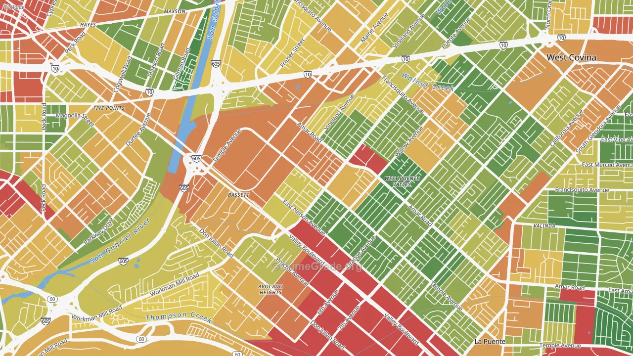 Bassett, West Puente Valley, CA Map of Assault Rates