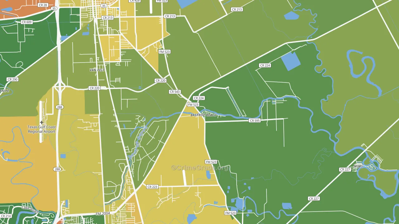 Bastrop Beach, TX Map of Assault Rates