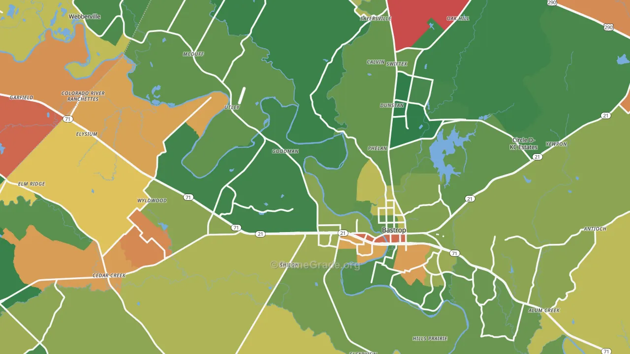 Bastrop County, TX Map of Assault Rates