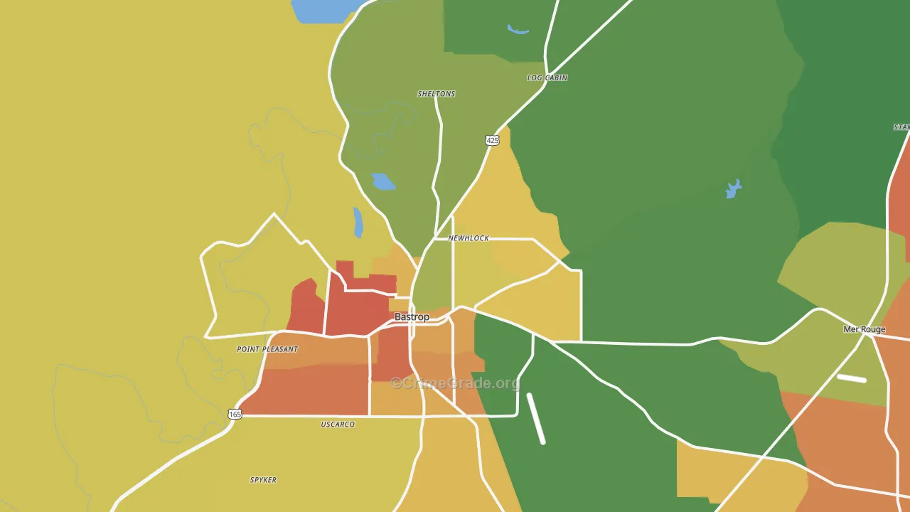 Bastrop, LA Map of Assault Rates
