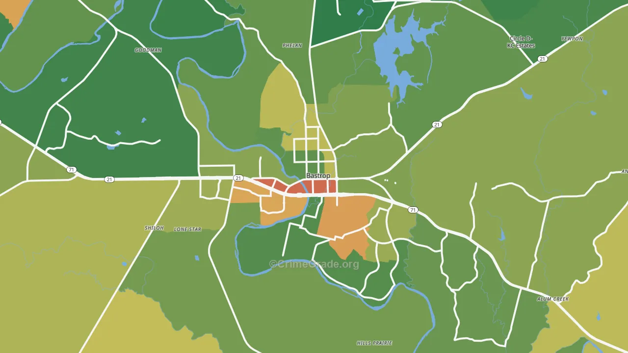 Bastrop, TX Map of Assault Rates