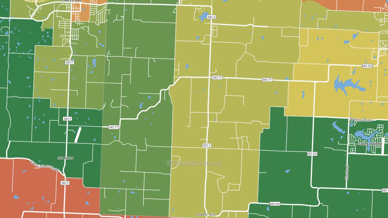 Bates City, MO Map of Assault Rates