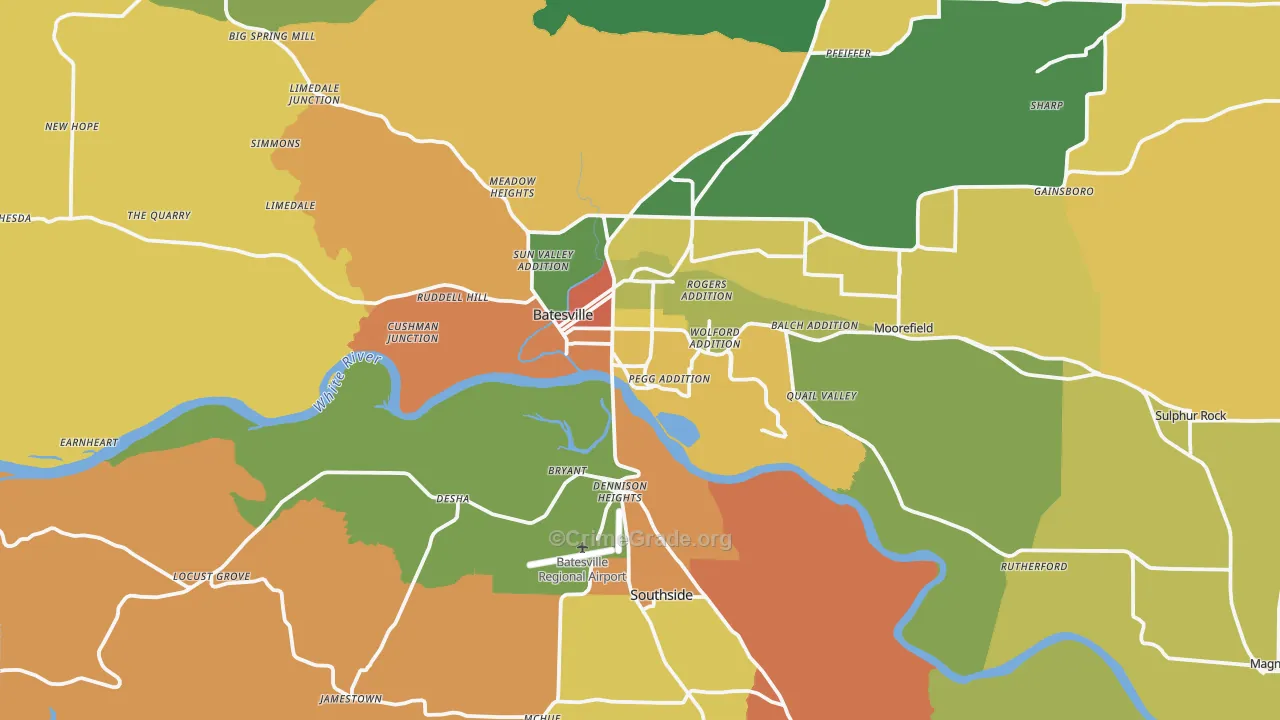 Batesville, AR Map of Assault Rates