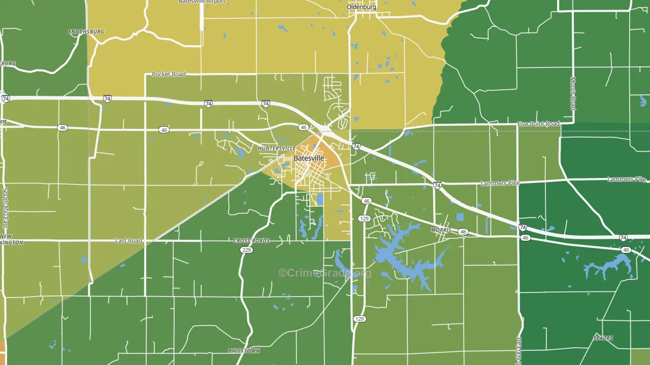 Batesville, IN Map of Assault Rates