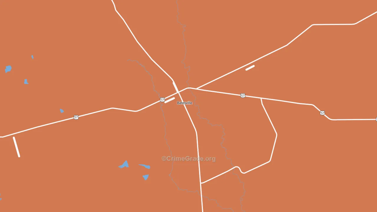 Batesville, TX Map of Assault Rates