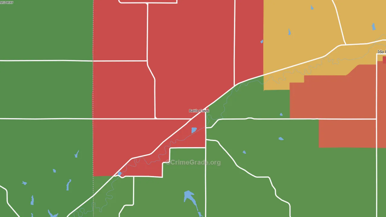 Battle Creek, IA Map of Assault Rates