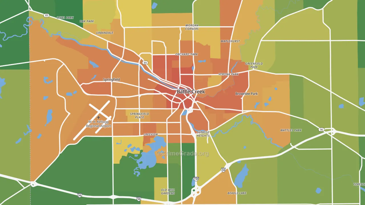 Battle Creek, MI Map of Assault Rates