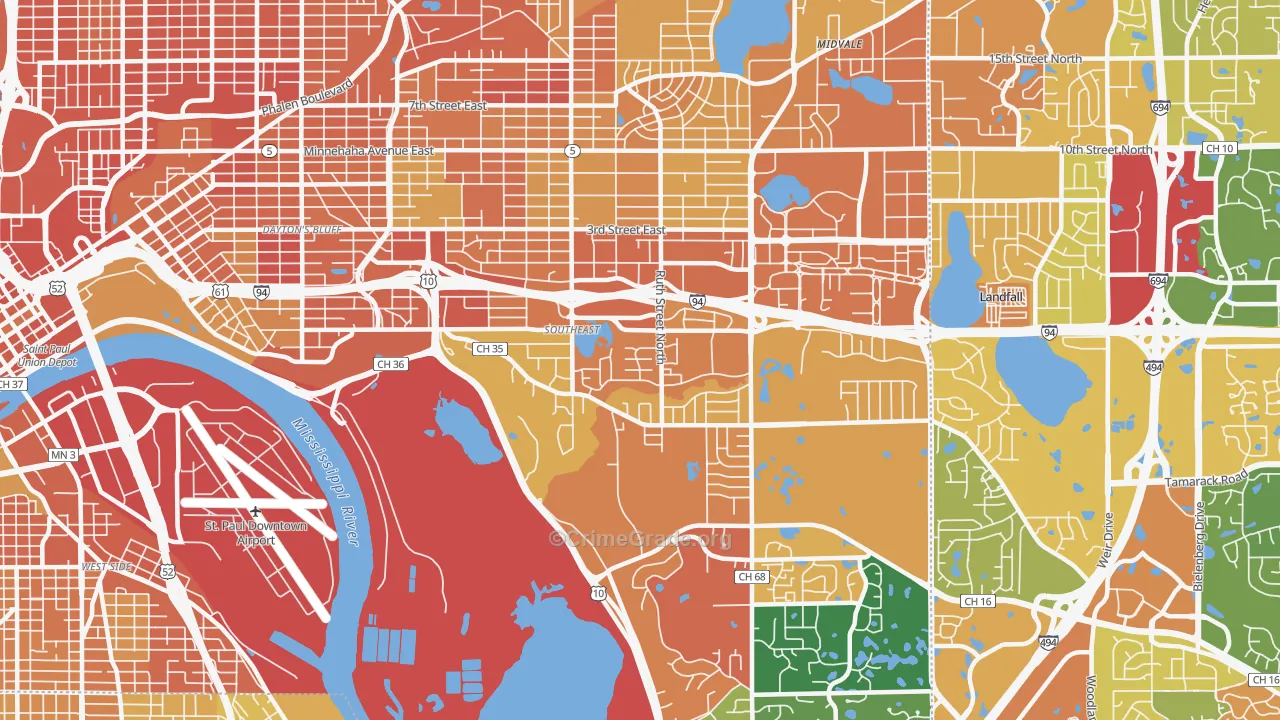 Battle Creek, St. Paul, MN Map of Assault Rates