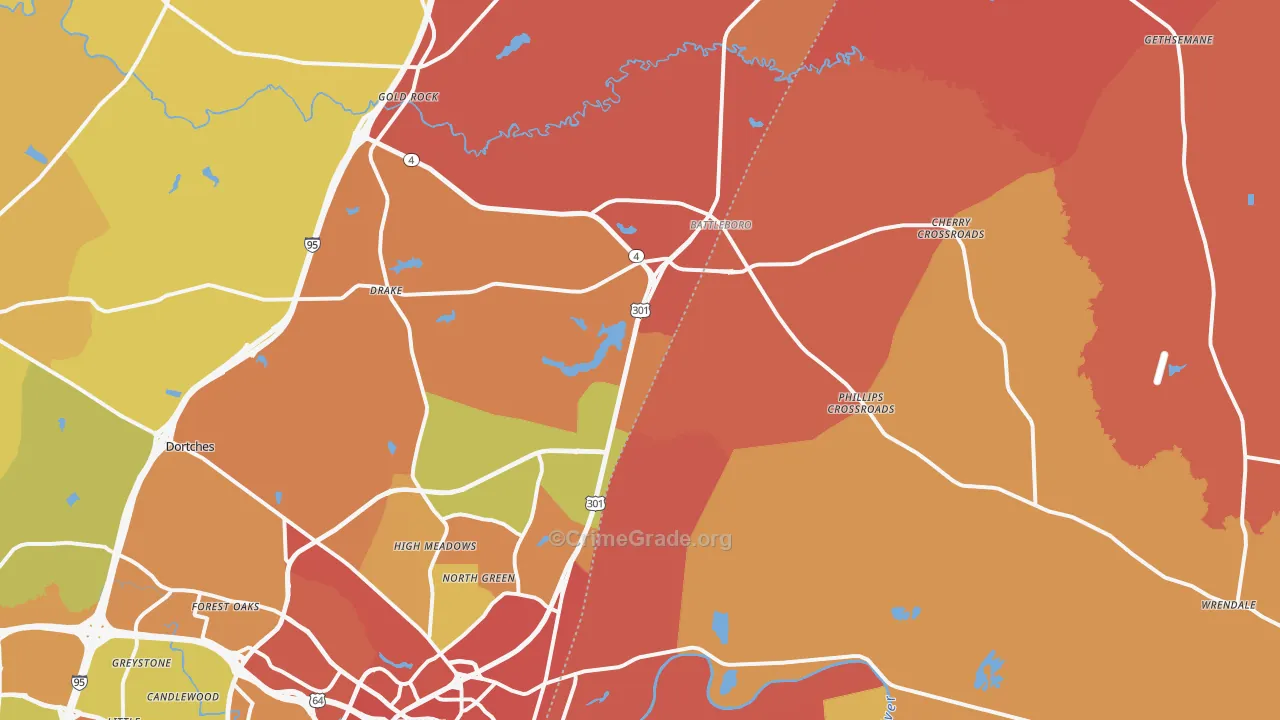 Battleboro, NC Map of Assault Rates