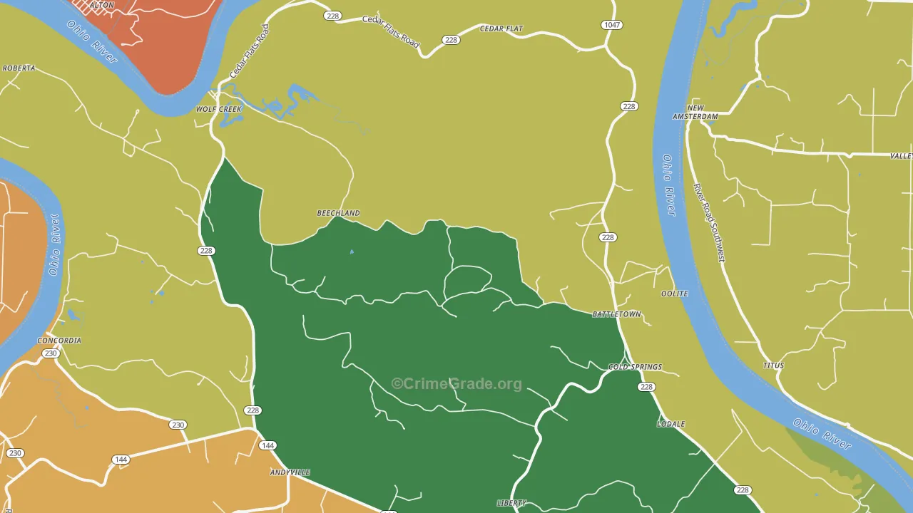 Battletown, KY Map of Assault Rates