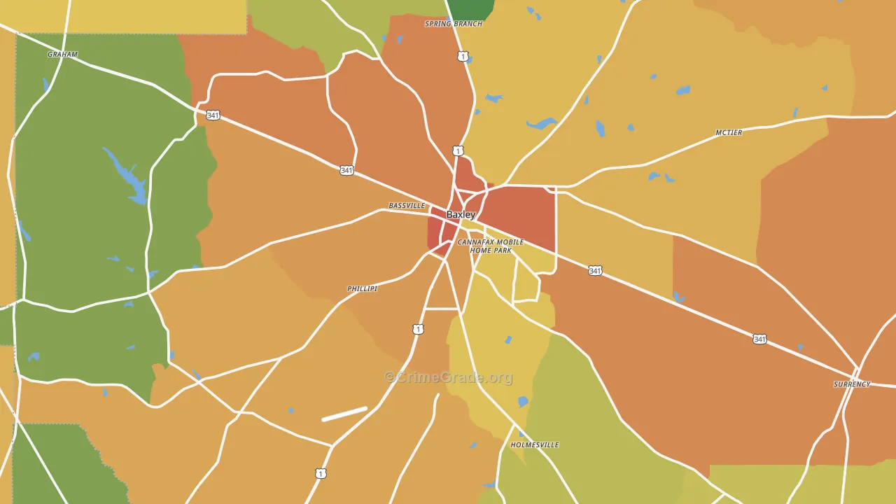 Baxley, GA Map of Assault Rates